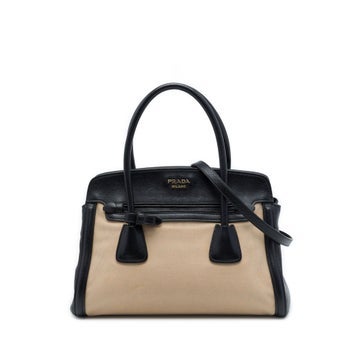 Bicolor Saffiano Cuir Trimmed Canvas Satchel