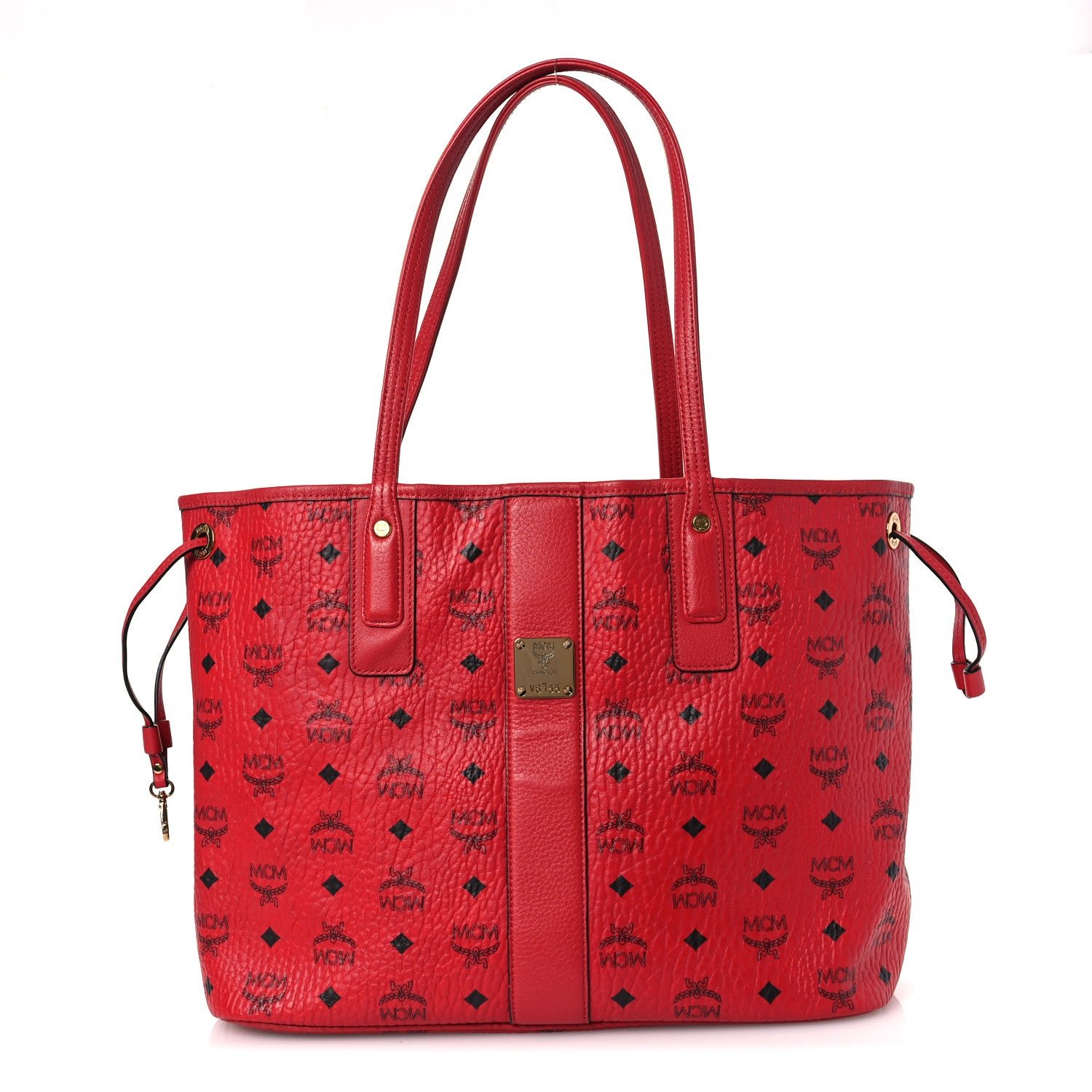 MCM Visetos Medium Liz Reversible Shopper Tote Ruby Red