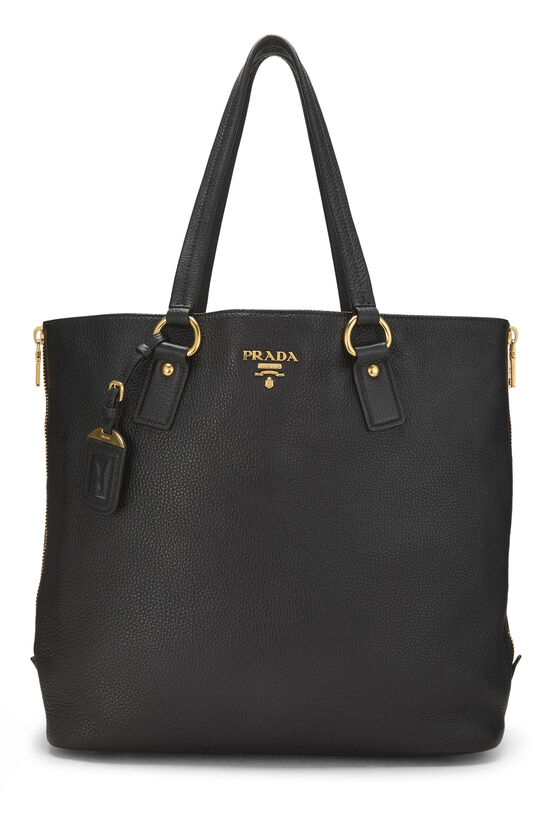 Prada Black Vitello Daino Side Pocket Tote