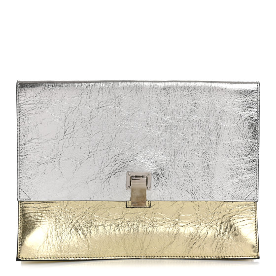Proenza Schouler Metallic Lambskin Large Lunch Bag Clutch Silver Gold