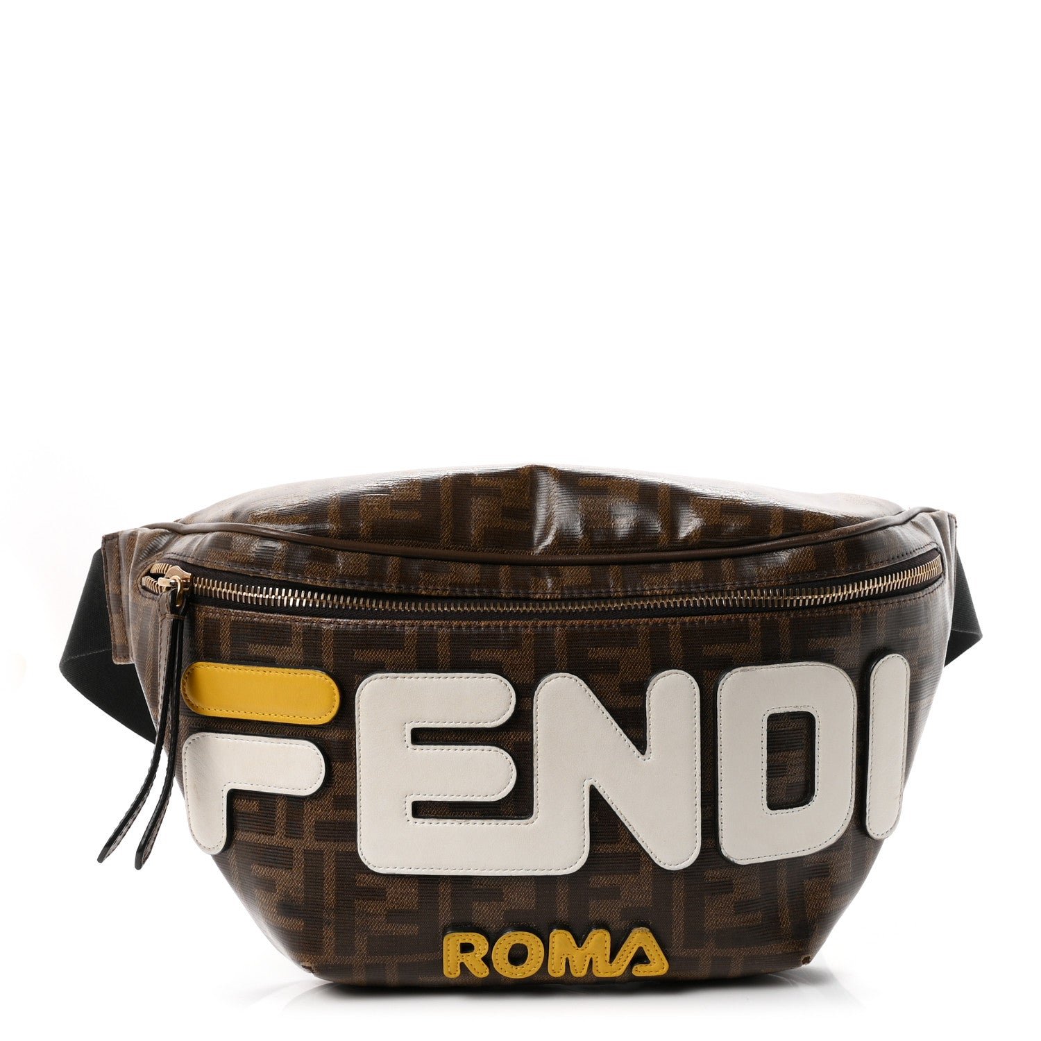 Fendi X FILA Glazed Fabric Vitello Century FF 1974 Mania Belt Bag Mogano Panna White