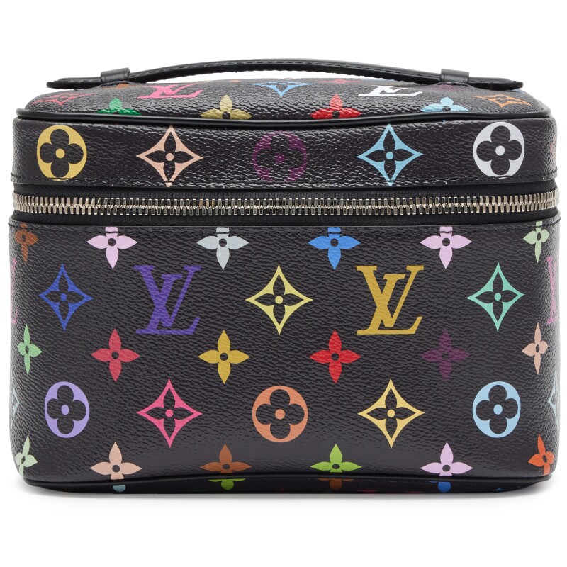 Louis Vuitton Takashi Murakami Black Multicolore Monogram Coated Canvas Nice Vanity Case Silver Hardware, 2025