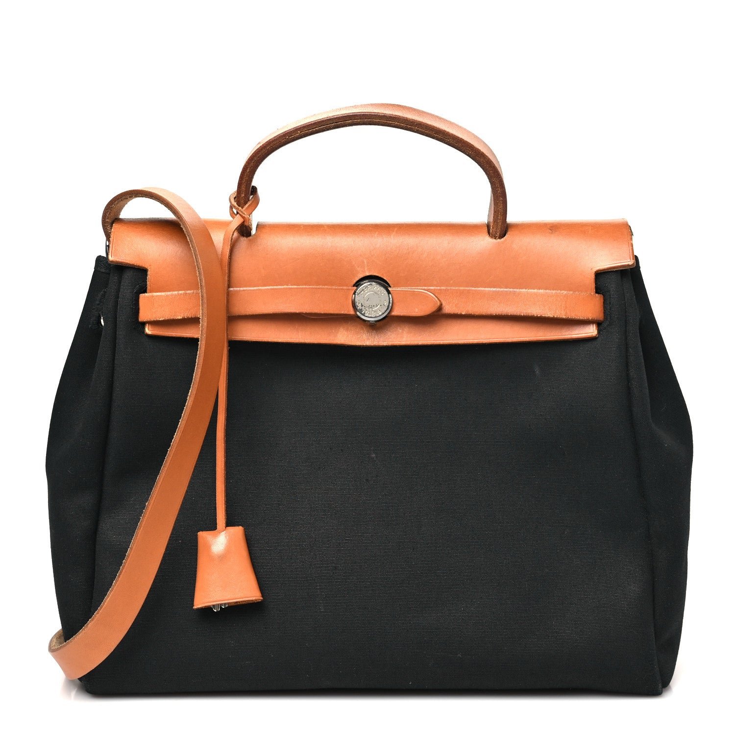 Hermes Hermes Toile Vache Calfskin Herbag 30 PM Black Natural