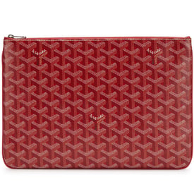 Goyard Red Goyardine Canvas and Chevroches Calfskin Sénat MM Pouch Silver Hardware, 2023