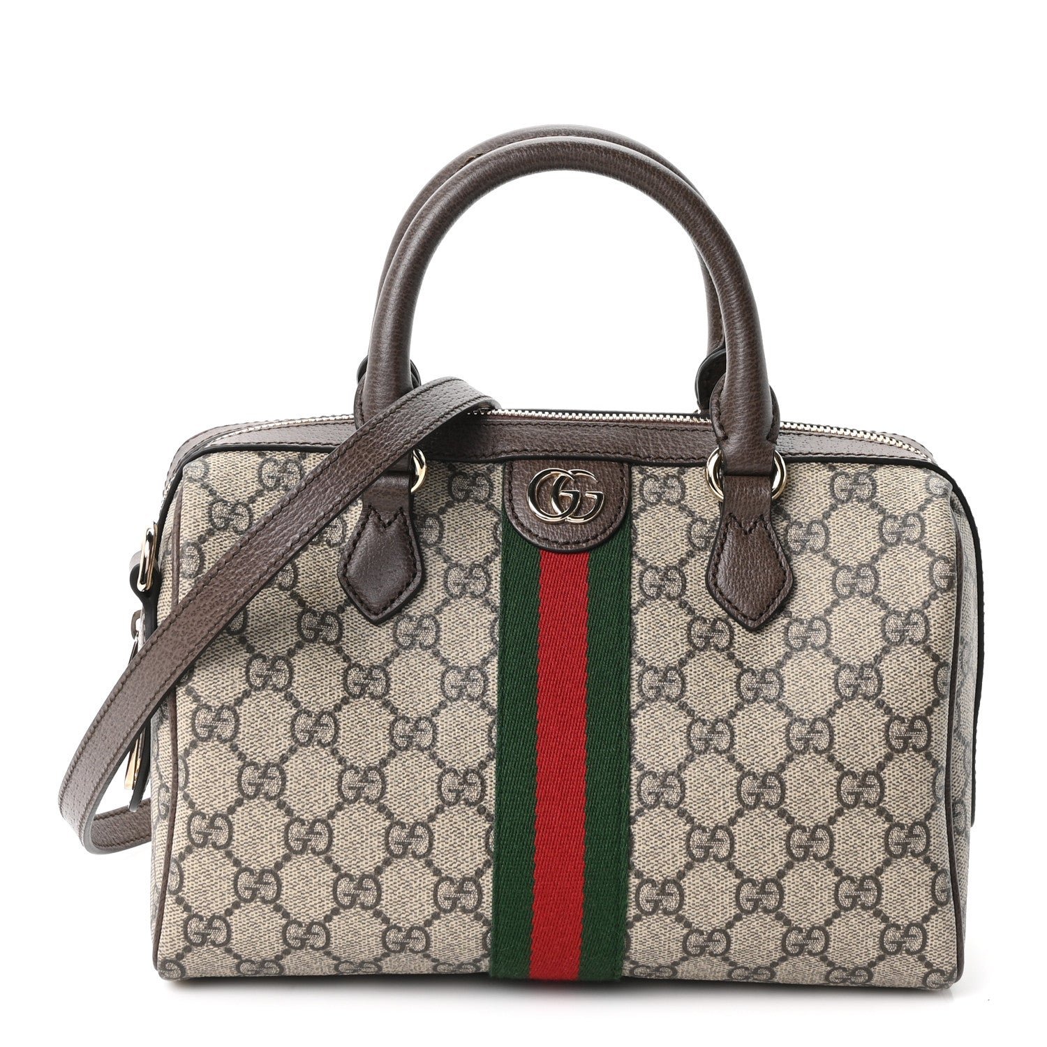 Gucci GG Supreme Monogram Web Medium Ophidia Top Handle Bag Beige Ebony New Acero