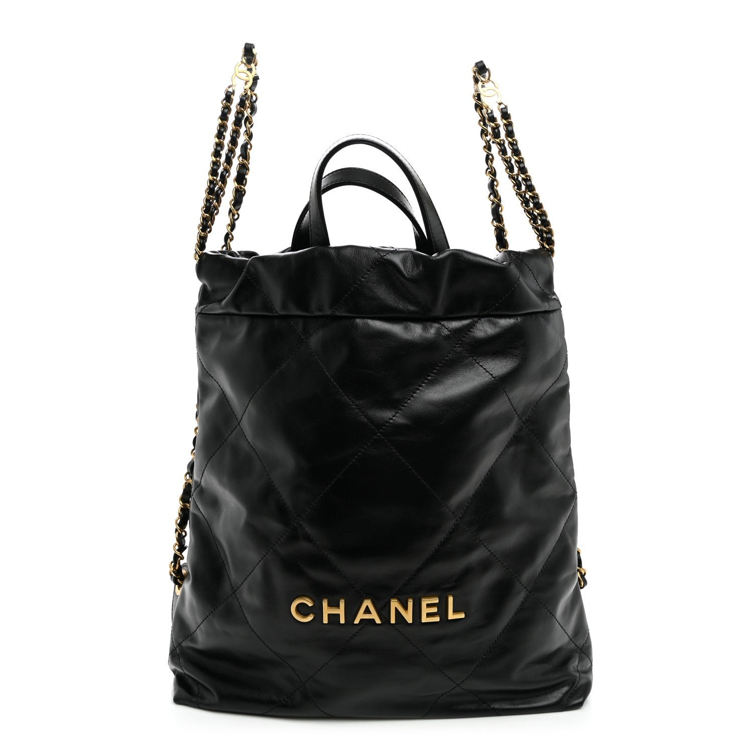 Chanel Shiny Calfskin Quilted Chanel 22 Backpack Black