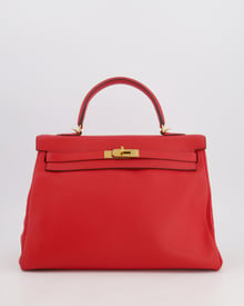 Hermes *FIRE PRICE* Hermès Kelly 35cm Bag in Rouge Tomate Clemence Leather with Gold Hardware