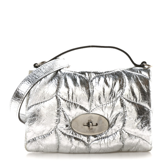 Mulberry Metallic Crinkled Nappa Pillow Quilted Tiny Softie Bag Silver