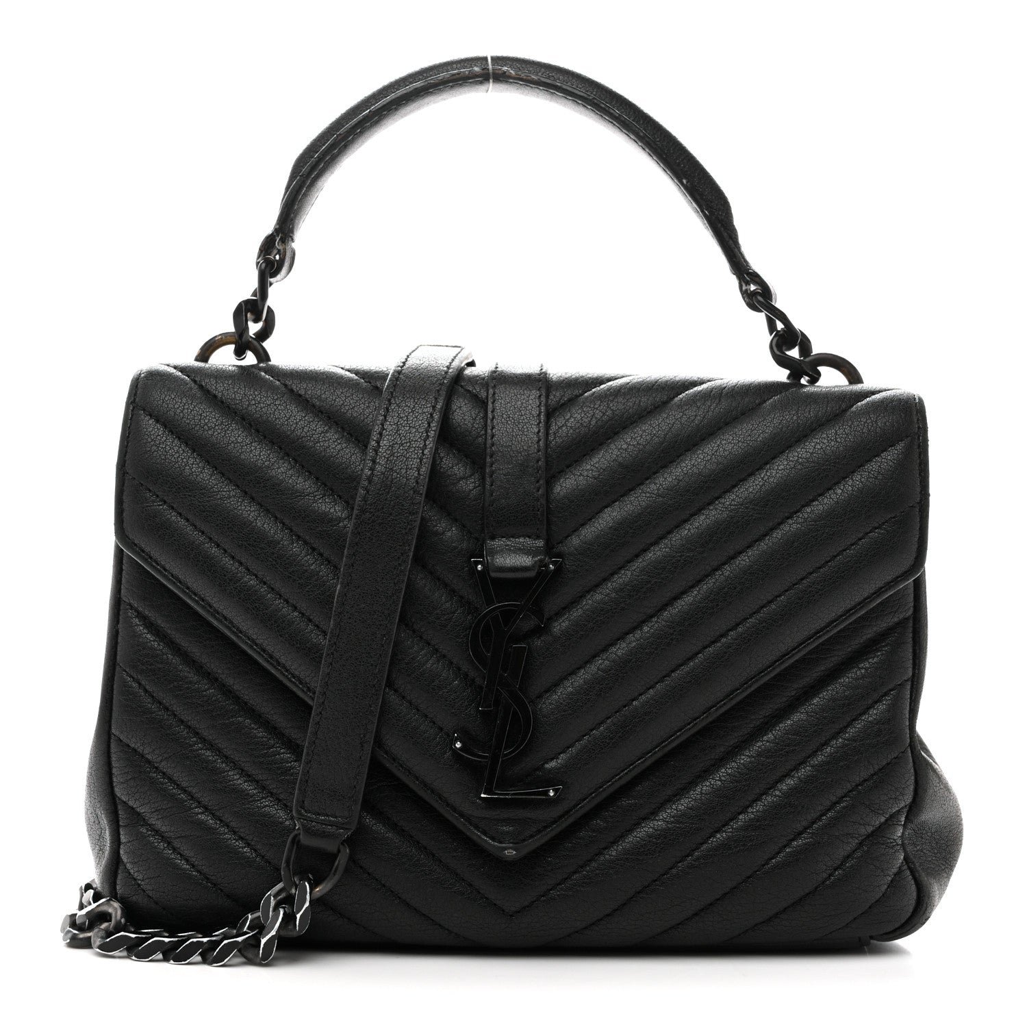 Saint Laurent Sheepskin Matelasse Chevron Monogram Monochrome Medium College Bag Black