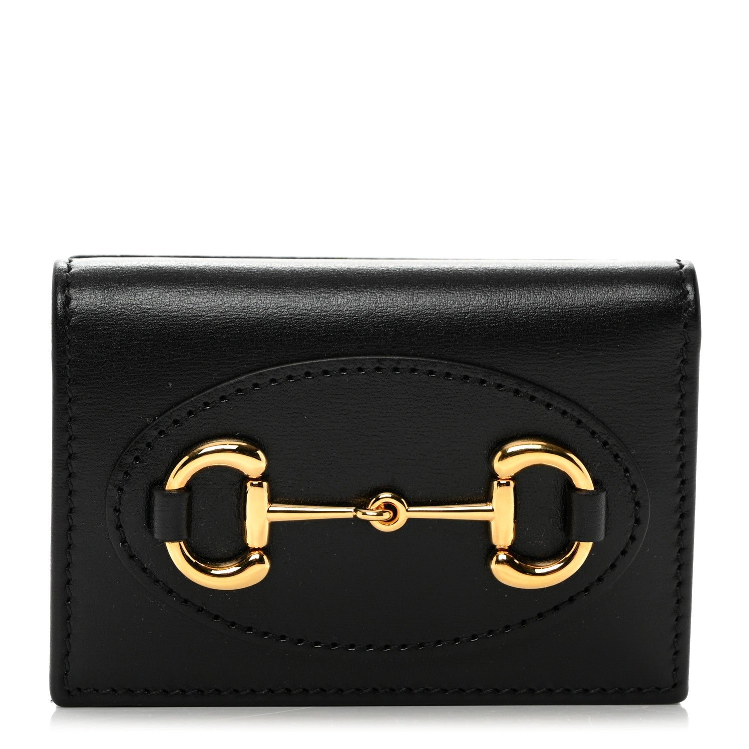 Gucci Boarded Plutone Calfskin Horsebit 1955 Tri Fold Wallet Black