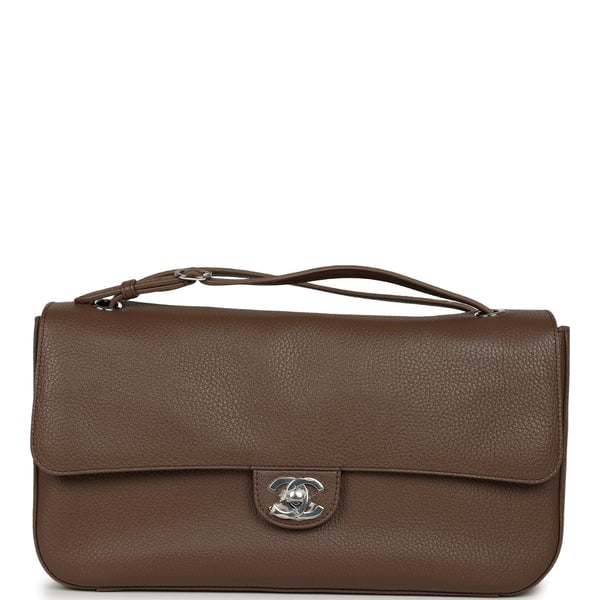 Chanel Maxi "Souplissimo" Small Flap Bag Brown Grained Calfskin Silver Hardware