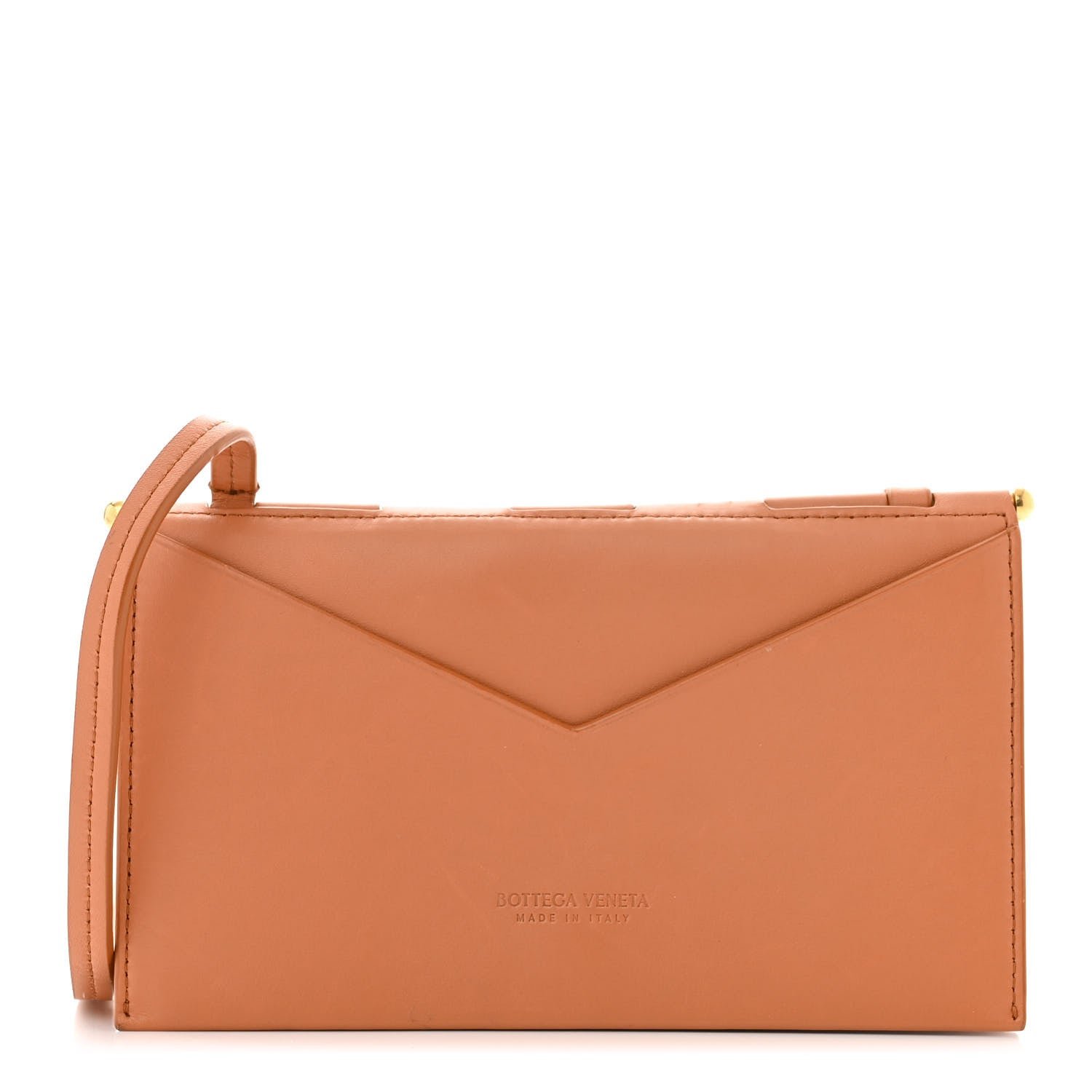 Bottega Veneta Calfskin Embossed Envelope Wallet Crossbody Bag Tan