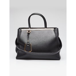 Fendi Black Vitello Leather Medium 2Jours Elite Tote Bag 8BH250