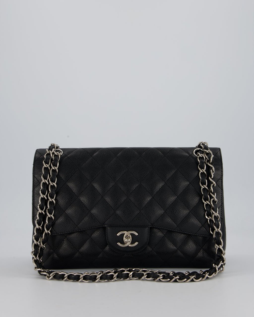 Chanel Jumbo Classic Double Flap Bag in Black Caviar Leather with Silver Hardware RRP £9,540