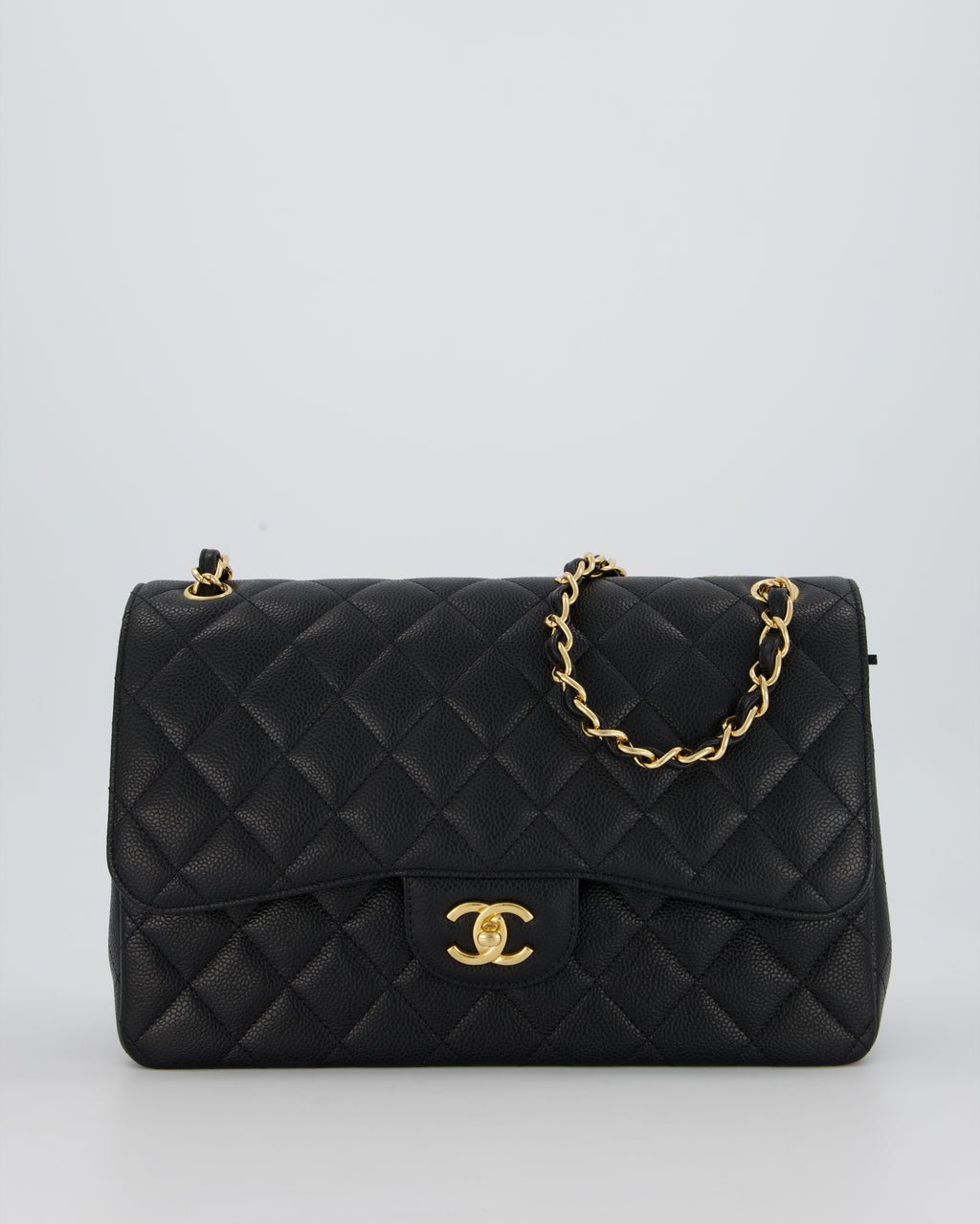 Chanel Black Jumbo Classic Double Flap Bag in Caviar Leather with Gold Hardware