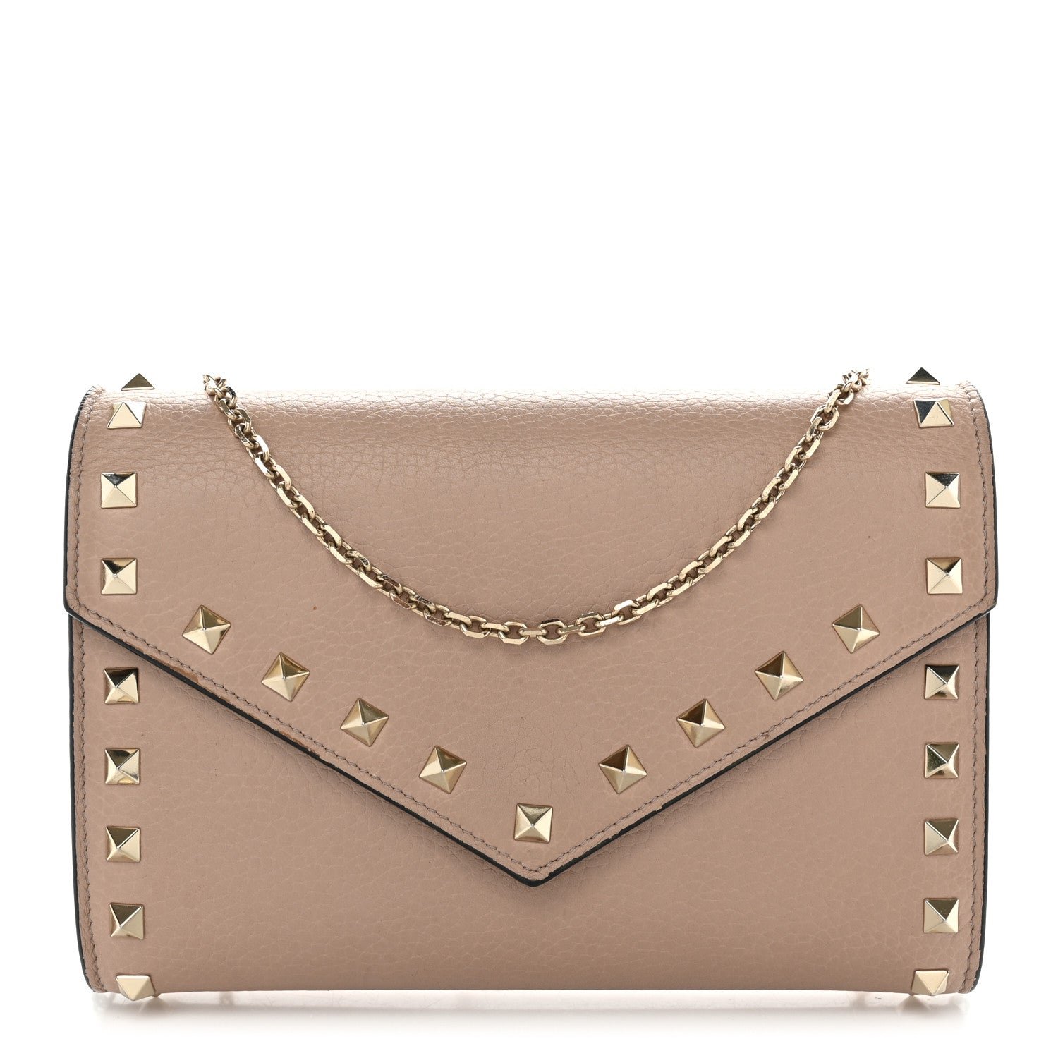 Valentino Garavani Pebbled Calfskin Rockstud Envelope Wallet on Chain Poudre