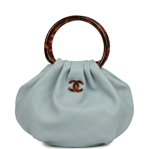 Chanel Chanel Small Pouch Light Blue Calfskin Tortoiseshell Hardware