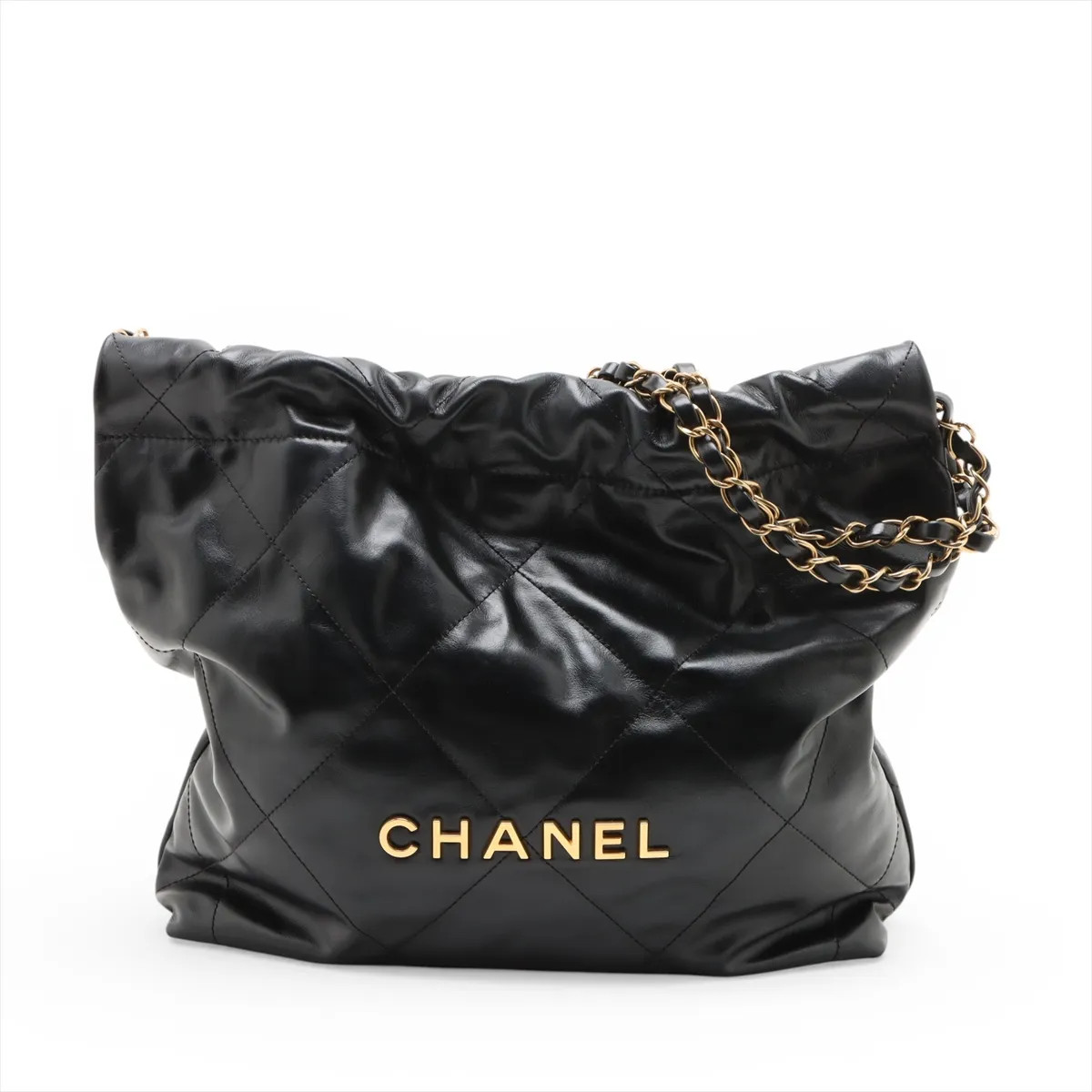 Chanel Chanel 22 Small shiny calfskin Chain Shoulder Bag Black Gold Metal Fittin