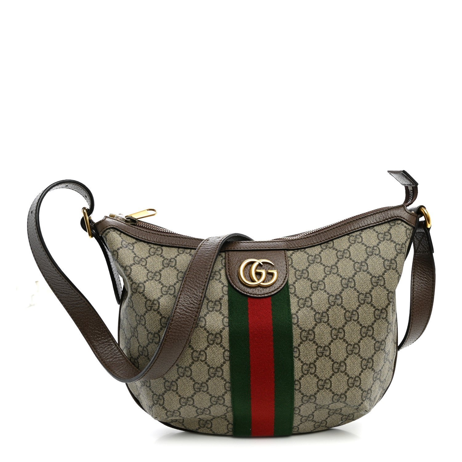 Gucci GG Supreme Monogram Web Small Ophidia Half Moon Hobo Brown