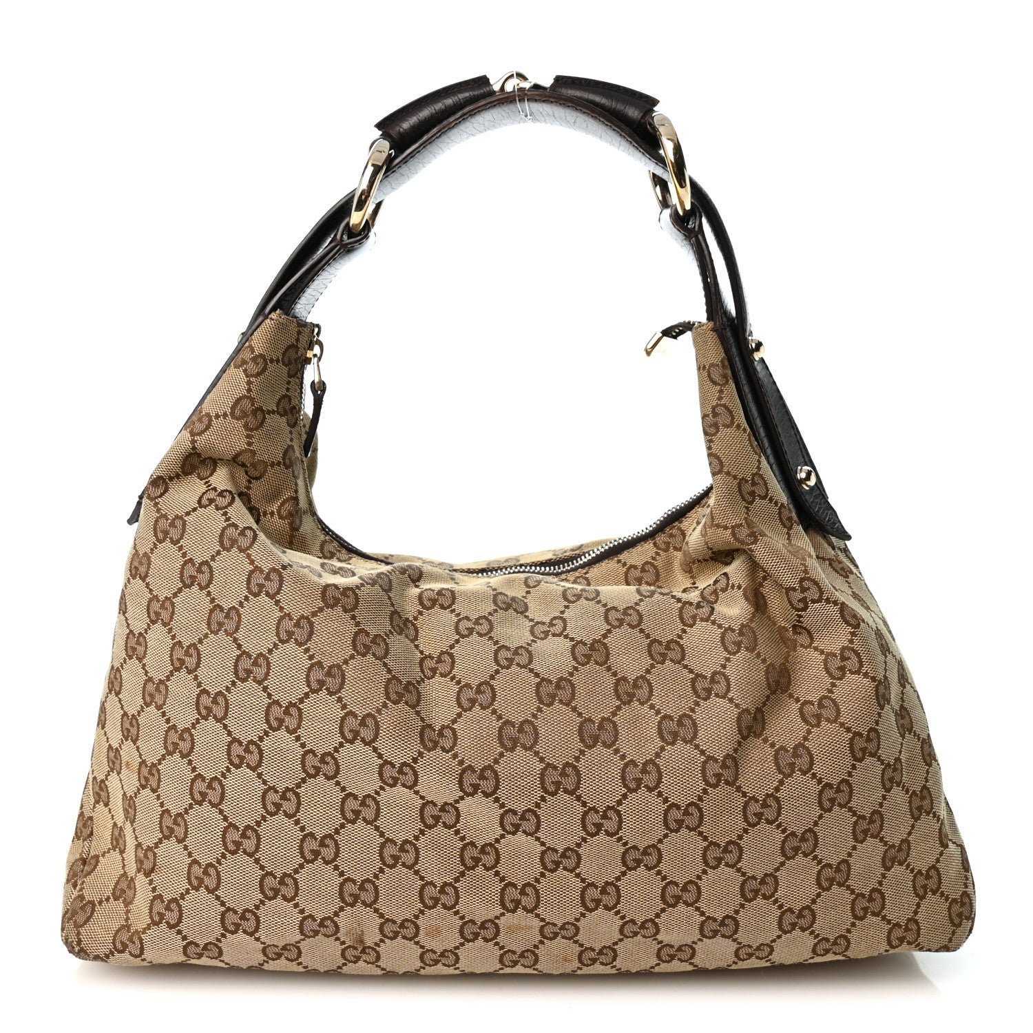 Gucci Monogram Medium Horsebit Chain Hobo Dark Brown