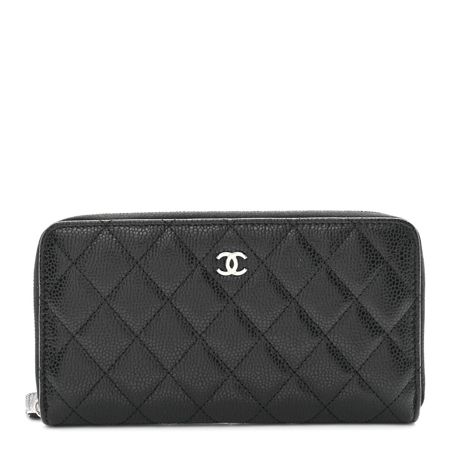 Chanel Caviar Quilted Large Gusset Zip Around Wallet Black