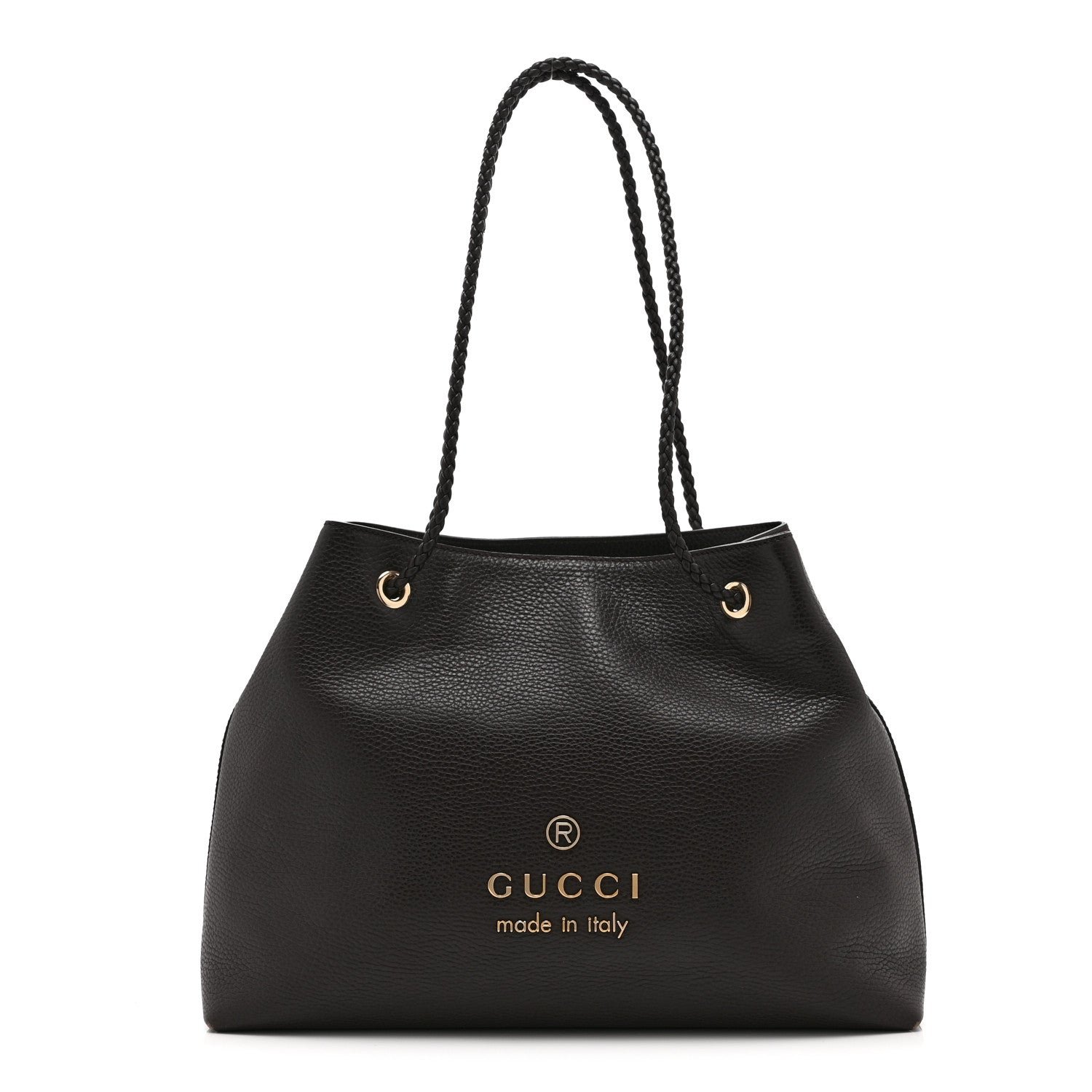 Gucci Calfskin Medium Braided Handle Gifford Tote Dark Brown