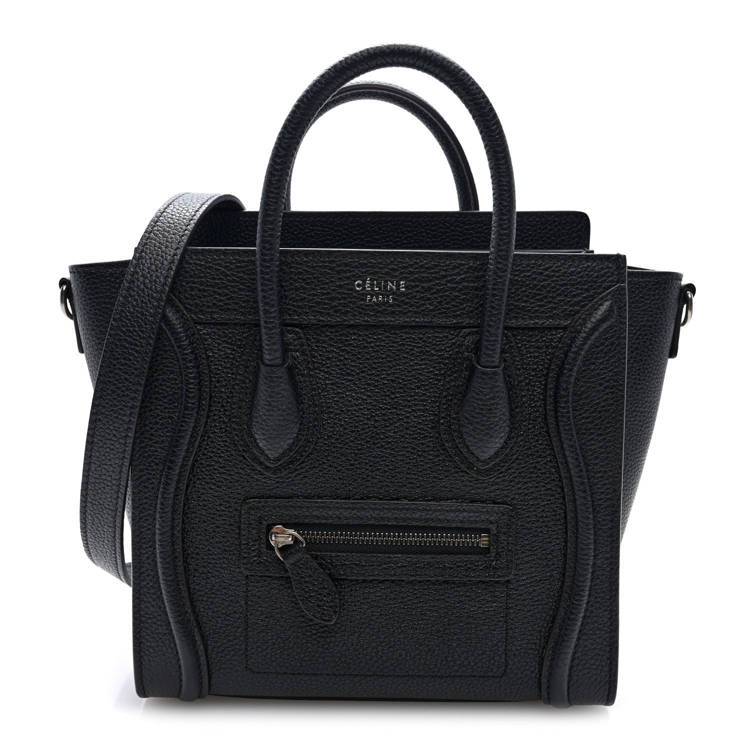 Celine Drummed Calfskin Nano Luggage Black