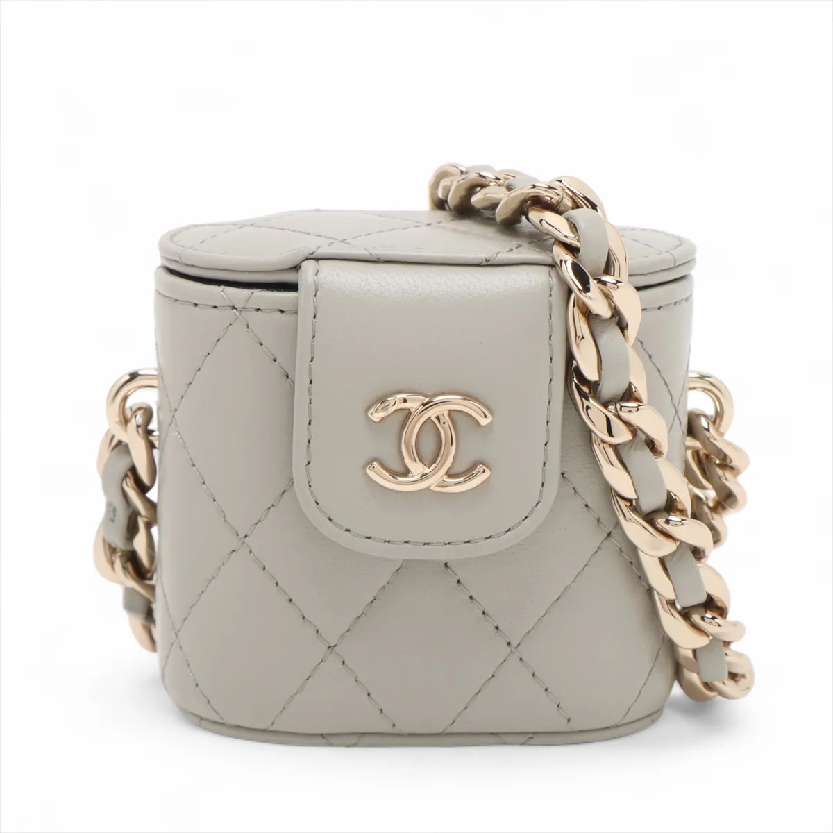 Chanel Matelasse Lambskin Chain Shoulder Bag Vanity Gray Gold Metal Fittings 31s