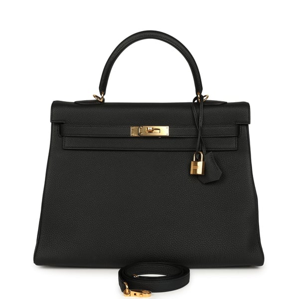 Hermes Hermes Kelly Retourne 35 Black Togo Gold Hardware