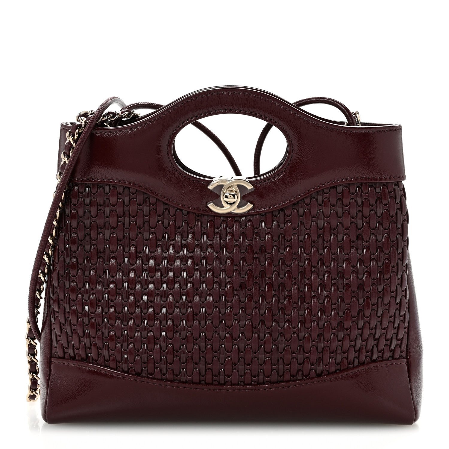 Chanel Shiny Lambskin Patent Calfskin Quilted Mini 31 Shopping Bag Dark Burgundy