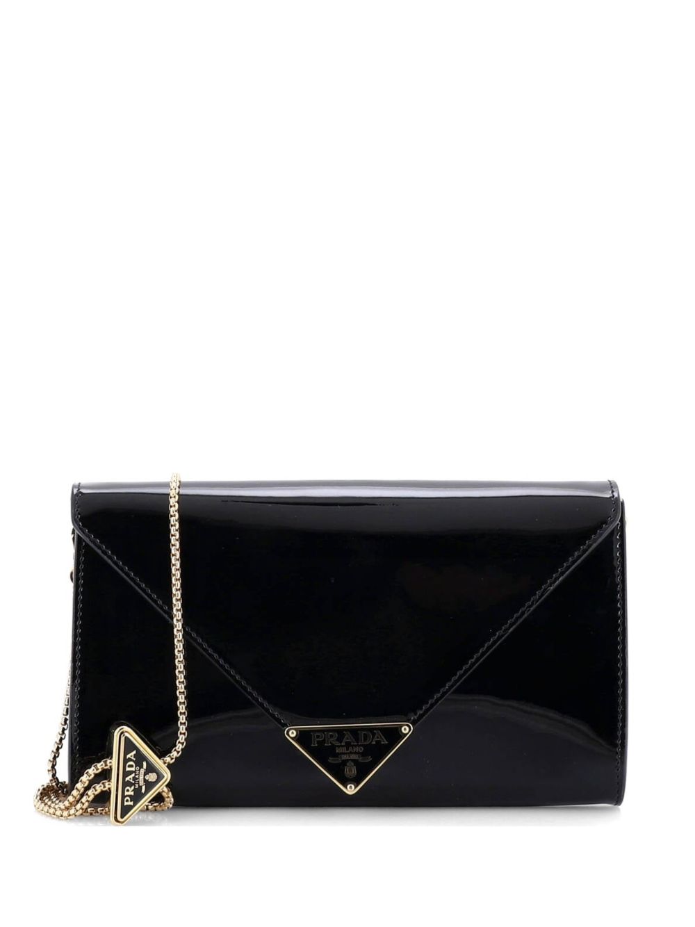 Triangle Logo Envelope Chain Patent Mini clutch bag