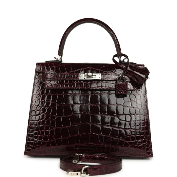 Hermes Hermes Kelly Sellier 25 Bordeaux Shiny Alligator Palladium Hardware