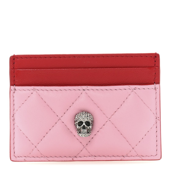 Alexander McQueen Lambskin Quilted Skull Card Holder Pastel Pink