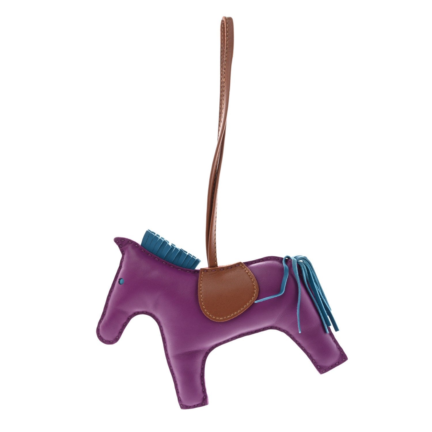 Hermes Milo Lambskin Grigri Rodeo Horse Bag Charm GM Anemone Bleu Izmir Fauve