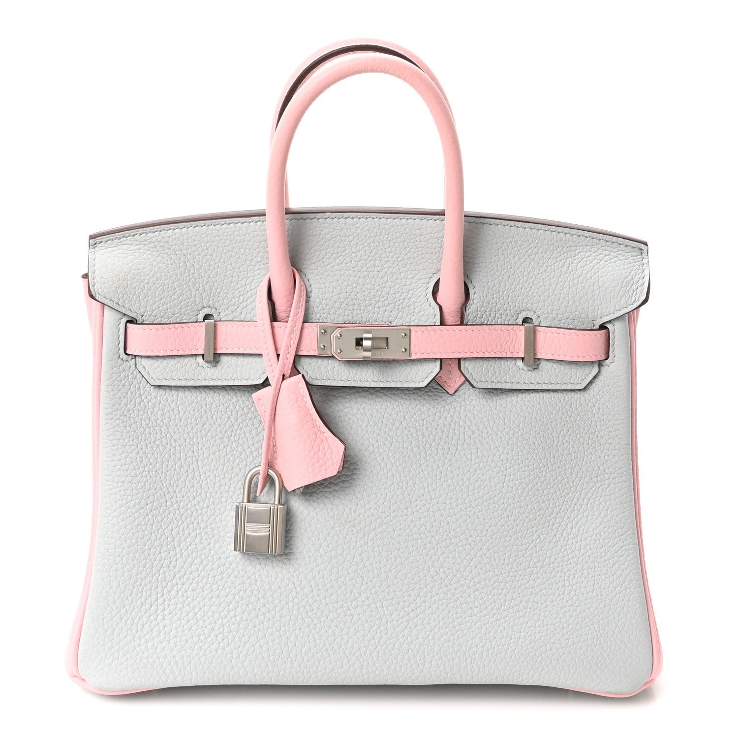 Hermes Togo Horseshoe Birkin 25  Bleu Pale Rose Sakura