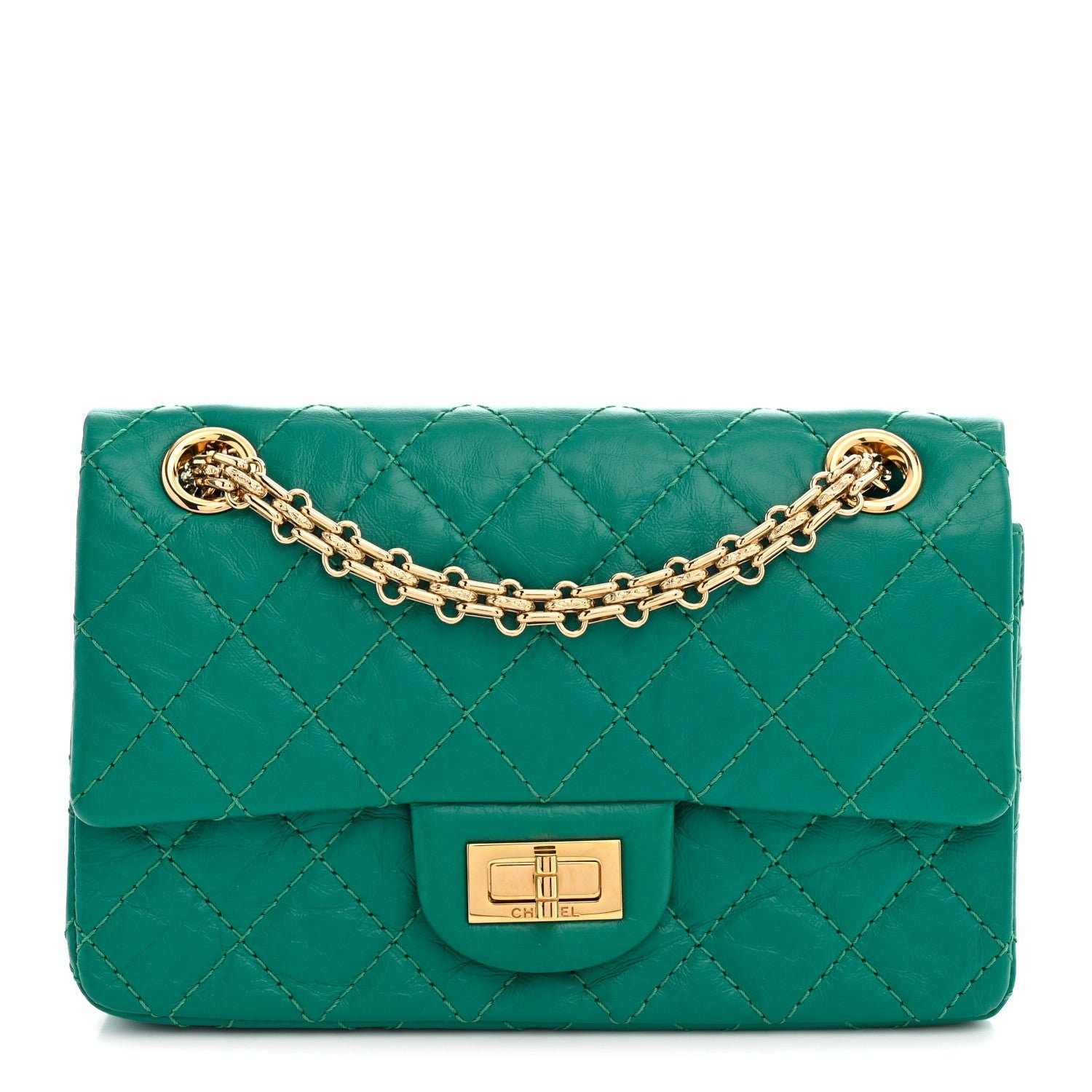 Aged Calfskin Quilted 2.55 Reissue Mini Flap Green
