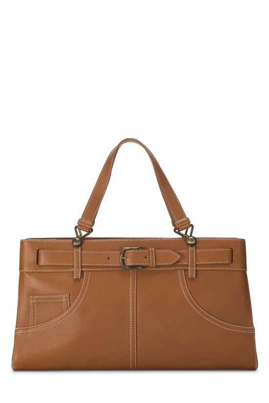 Brown Leather Jeans Pocket Tote
