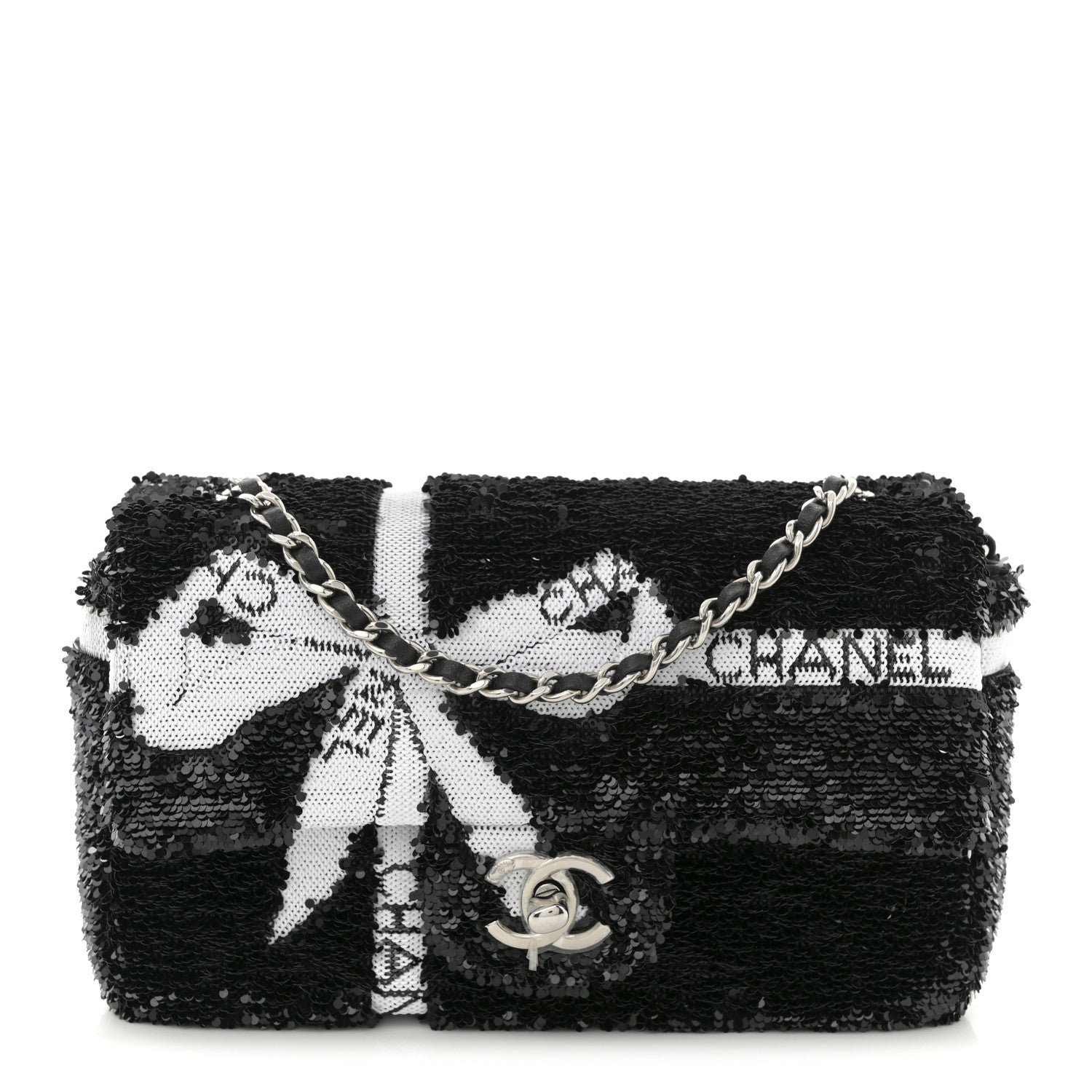 Chanel Sequin Ribbon Mini Rectangular Flap Black White