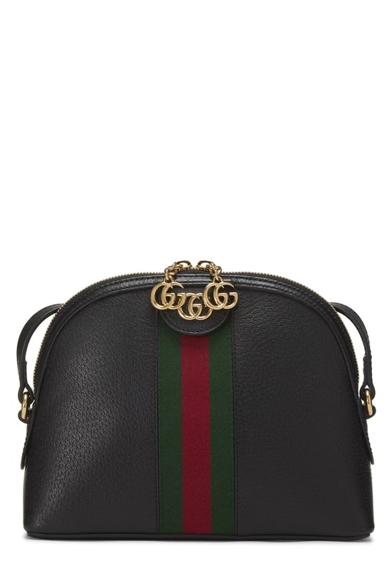 Black Leather Ophidia Dome Shoulder Bag Small