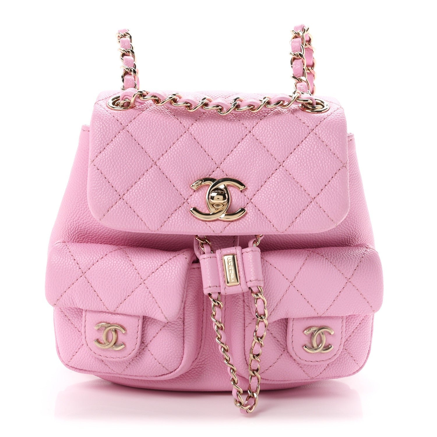 Chanel Shiny Caviar Quilted Small Duma Pockets Drawstring Backpack Lilac