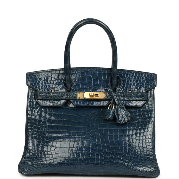 Hermes Vintage Hermes Birkin 30 Bleu Roi Shiny Porosus Crocodile Gold Hardware