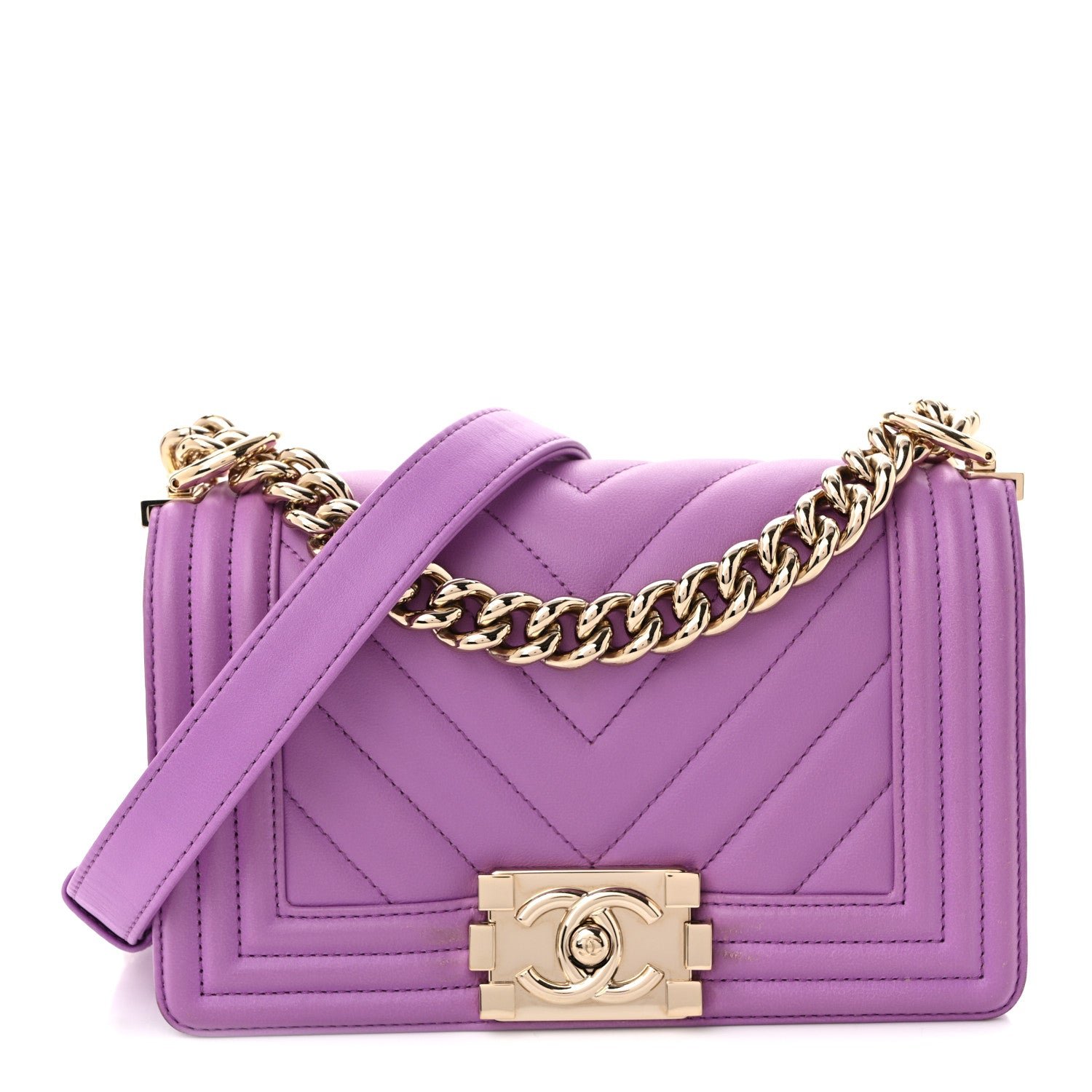 Chanel Lambskin Chevron Quilted Small Boy Flap Purple