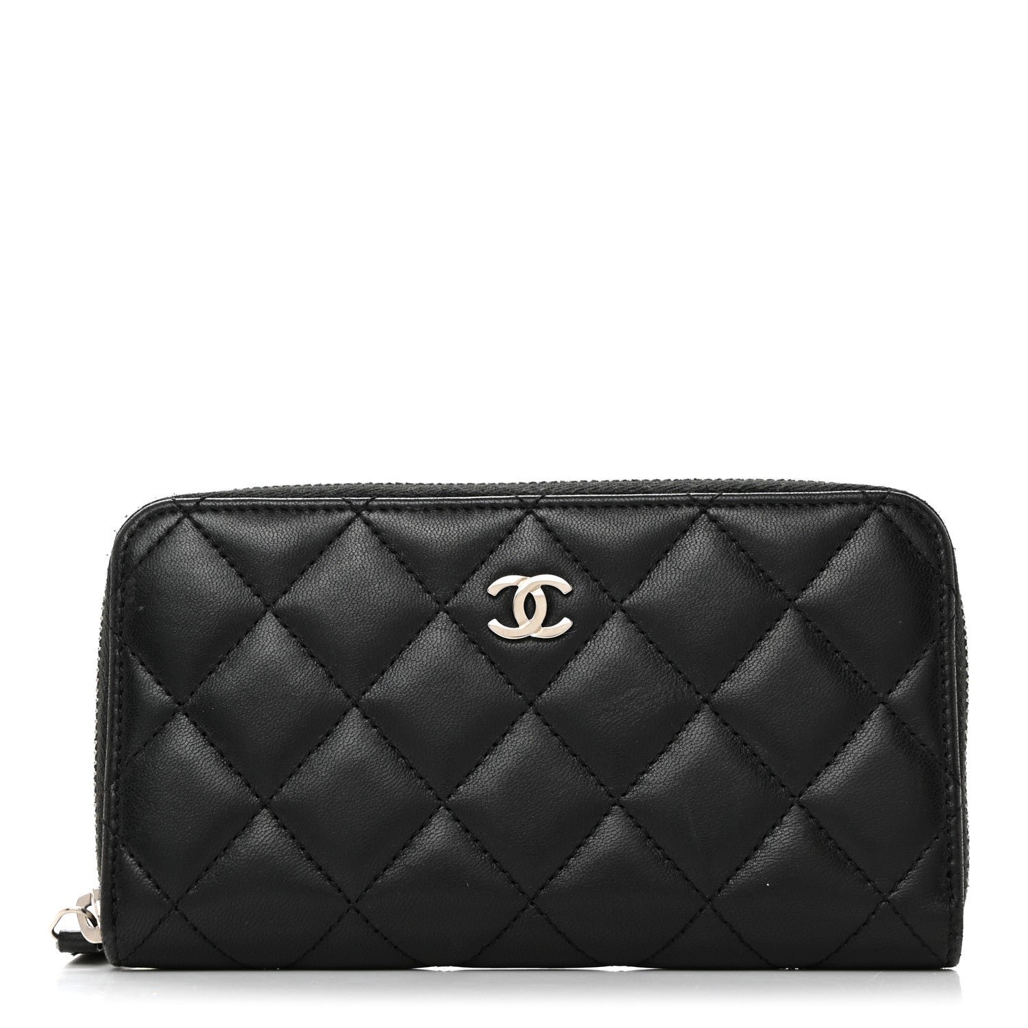 Chanel Lambskin Quilted Medium Zip Around Wallet Black