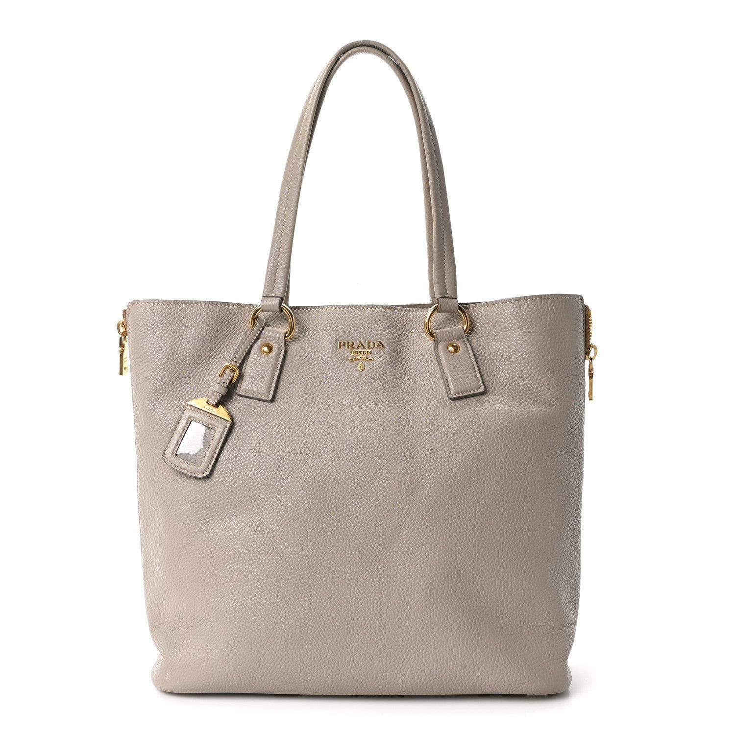 Prada Vitello Daino Side Zip Shopper Tote Pomice