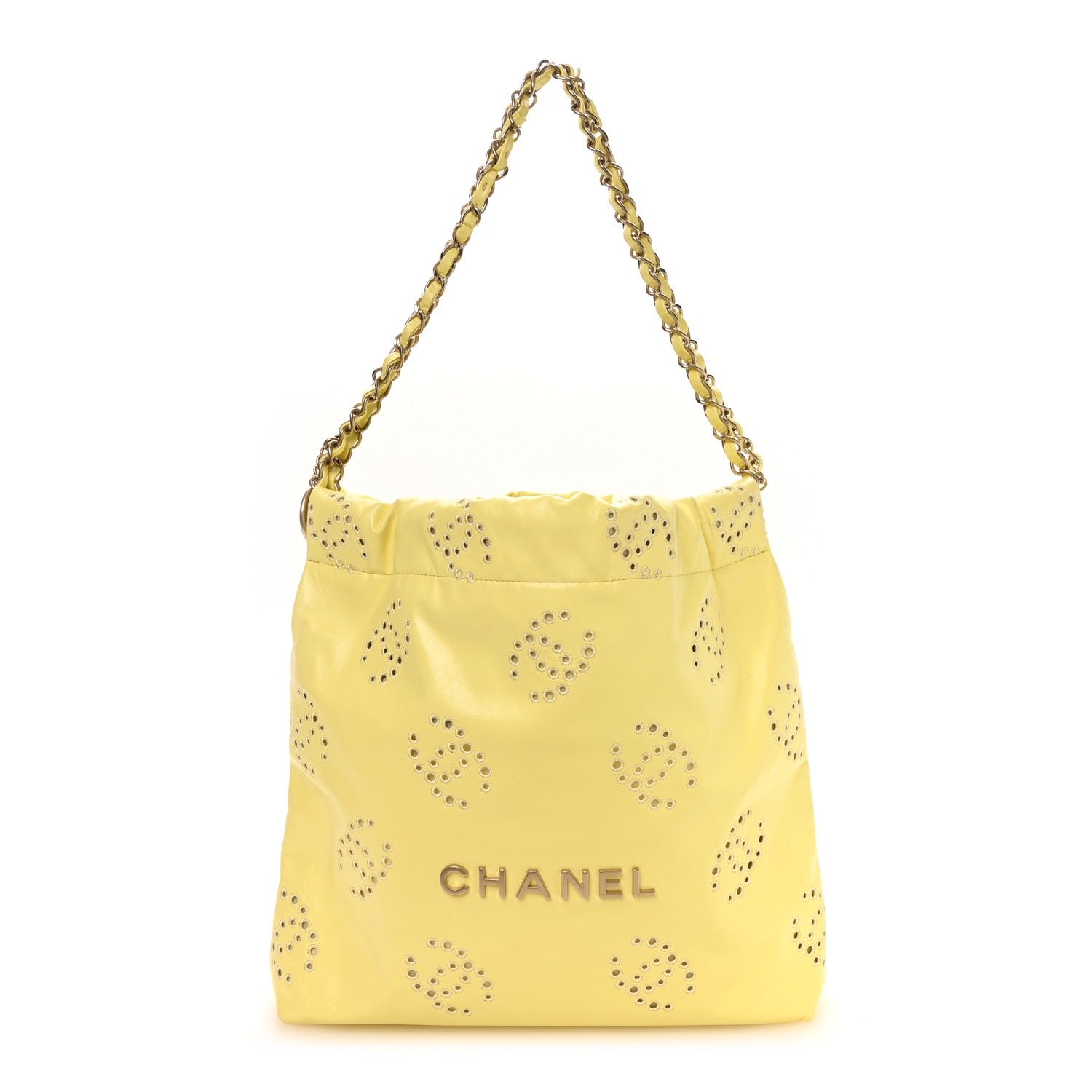 Chanel Shiny Calfskin Eyelet CC Small Chanel 22 Light Yellow