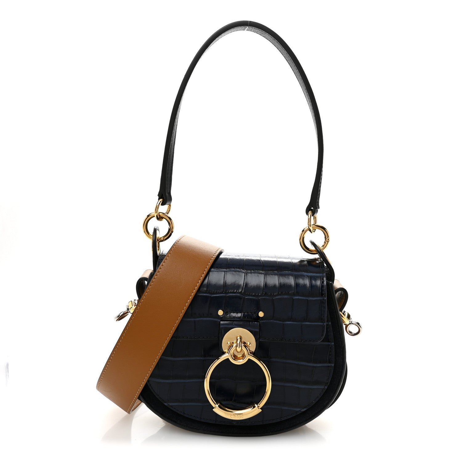 Chloe Calfskin Crocodile Embossed Small Tess Bag Full Blue