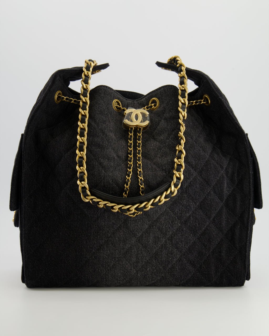 Chanel Medium 25 Hobo Bag in Black Quilted Denim with Brushed Gold Hardware