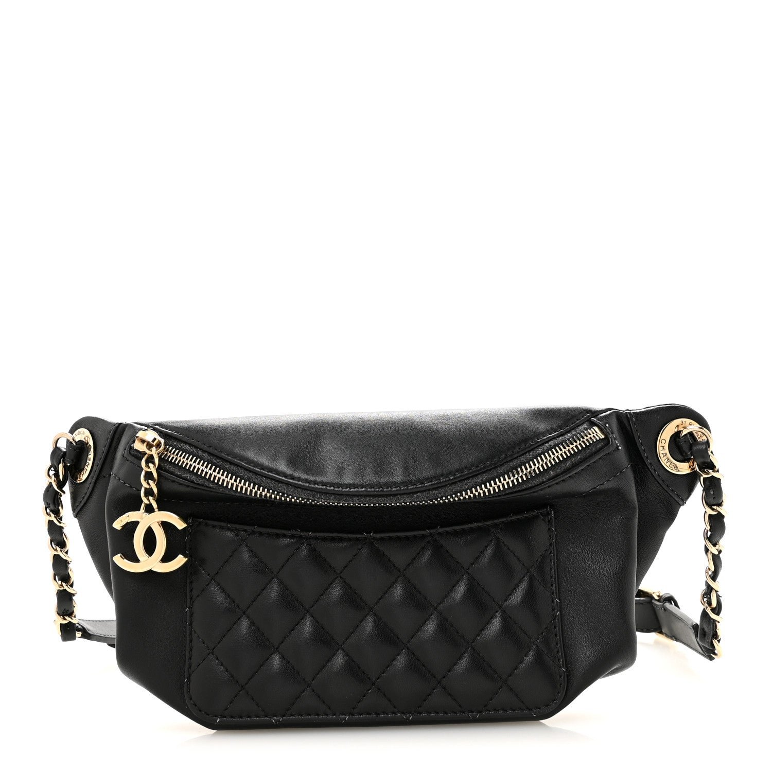Chanel Lambskin Quilted Waist Bag Fanny Pack Black
