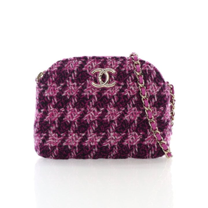 Chanel Tweed Houndstooth Clutch On Chain