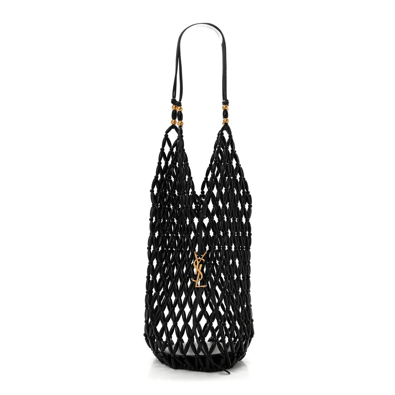 Saint Laurent Wood Beaded Hobo Bag Black